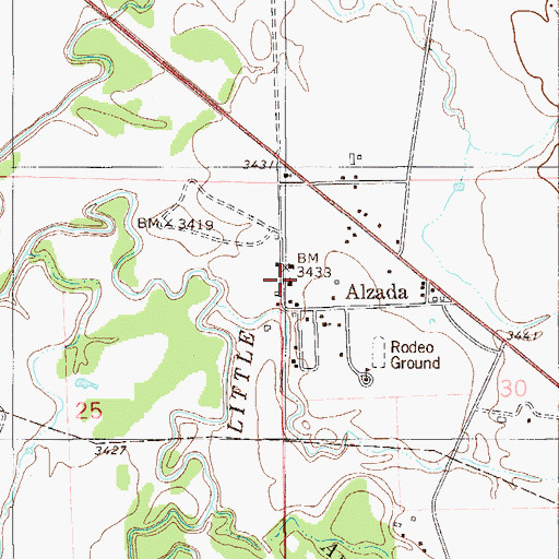 Topographic Map of Alzada Mission, MT