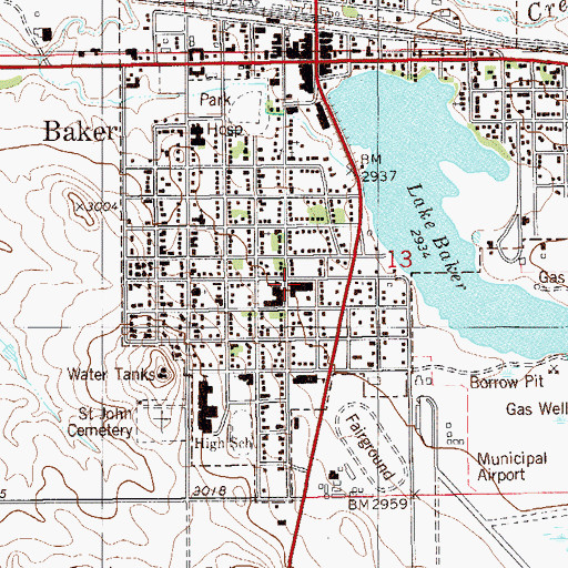 Topographic Map of Baker Police Department, MT