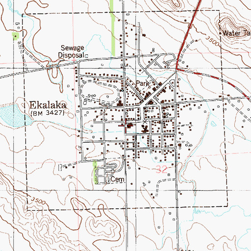 Topographic Map of Ekalaka Elementary School, MT