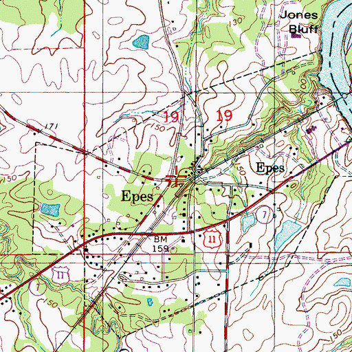 Topographic Map of Epes Post Office, AL