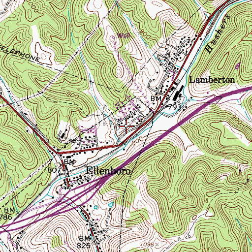 Topographic Map of Ellenboro Cemetery, WV