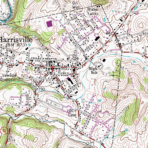 Topographic Map of Harrisville Post Office, WV