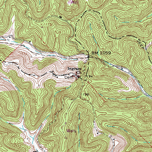 Topographic Map of Ingram Ridge Cemetery, WV