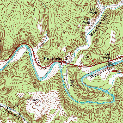 Topographic Map of Macfarlan Post Office, WV