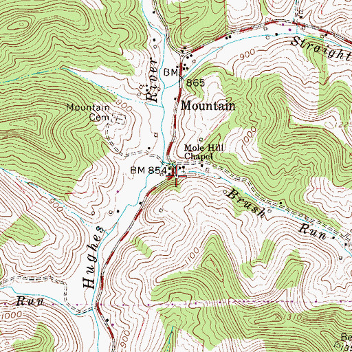 Topographic Map of Mountain Post Office, WV