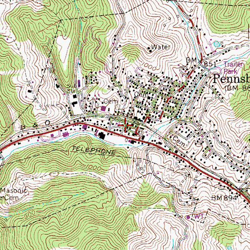 Topographic Map of Pennsboro Post Office, WV