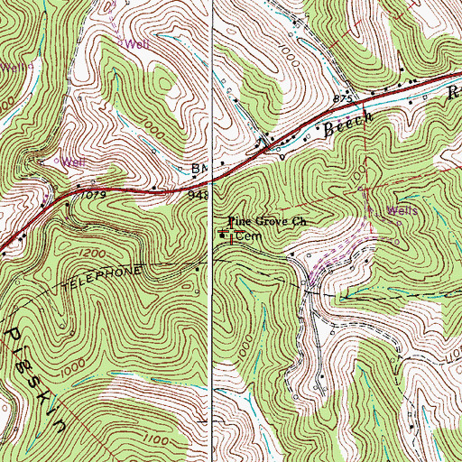 Topographic Map of Pine Grove Cemetery, WV