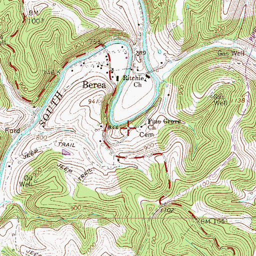 Topographic Map of Pine Grove Cemetery, WV