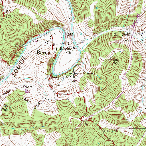Topographic Map of Pine Grove School (historical), WV