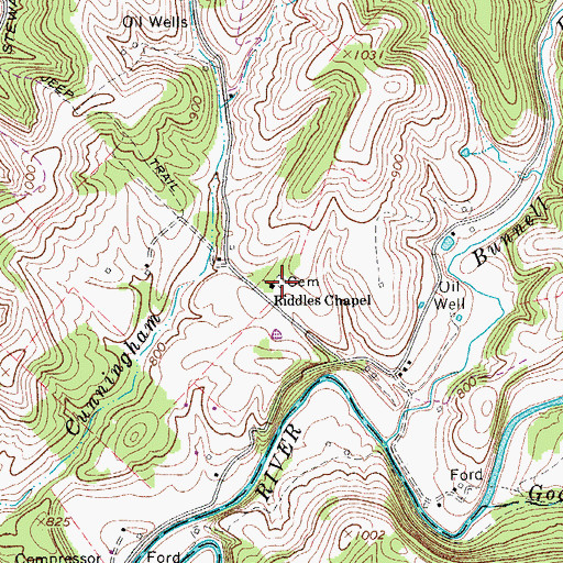 Topographic Map of Riddles Chapel Cemetery, WV