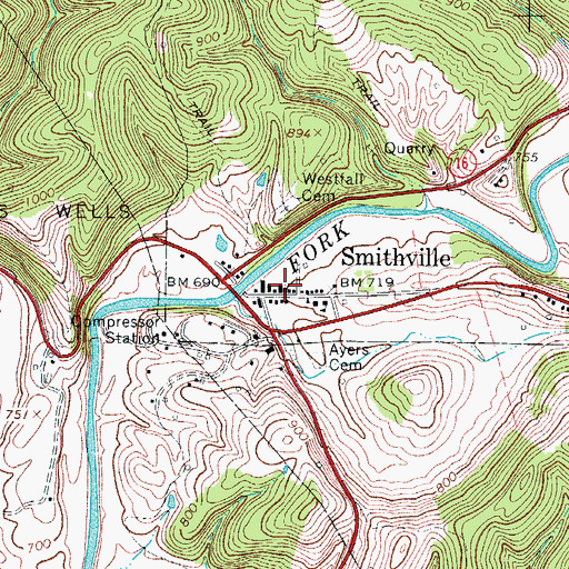 Topographic Map of Smithville Baptist Church, WV