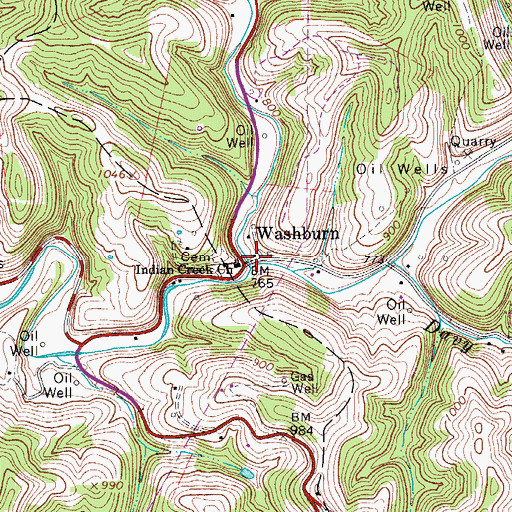 Topographic Map of Washburn Post Office (historical), WV