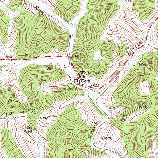 Topographic Map of White Oak Cemetery, WV