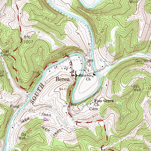 Topographic Map of Berea Post Office, WV