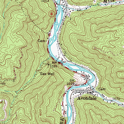 Topographic Map of Avondale Post Office, WV