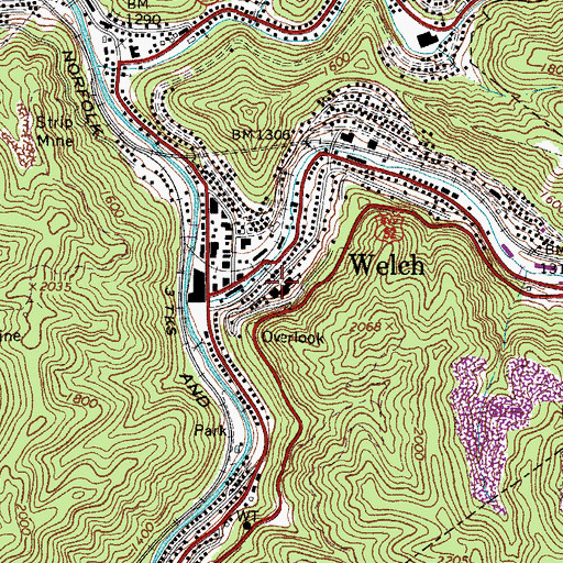 Topographic Map of Browns Creek District High School (historical), WV
