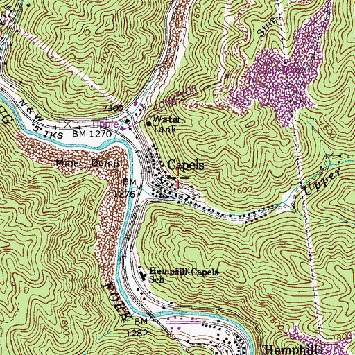 Topographic Map of Capels Post Office, WV