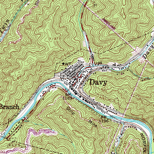Topographic Map of Davy Post Office, WV