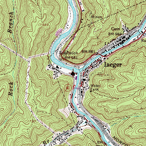 Topographic Map of Iaeger High School, WV