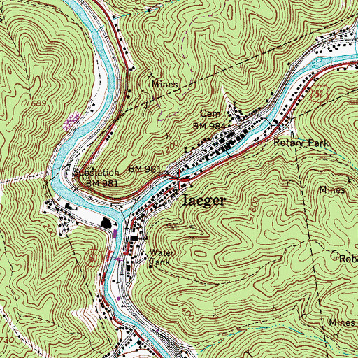 Topographic Map of Iaeger Post Office, WV