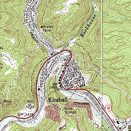 Topographic Map of Kimball Town Hall, WV