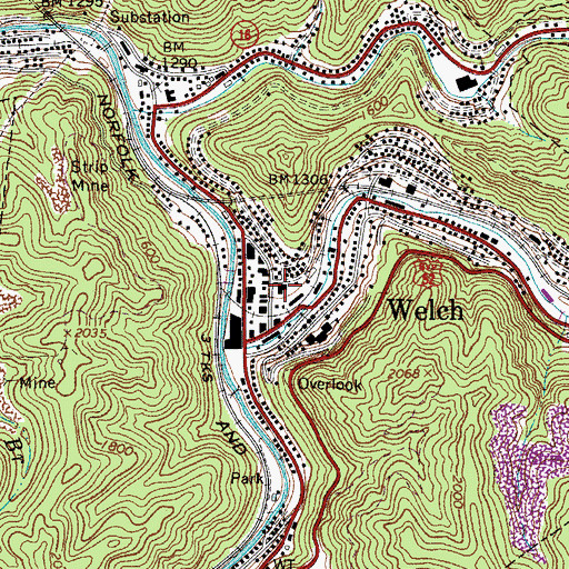 Topographic Map of McDowell County Jail (historical), WV