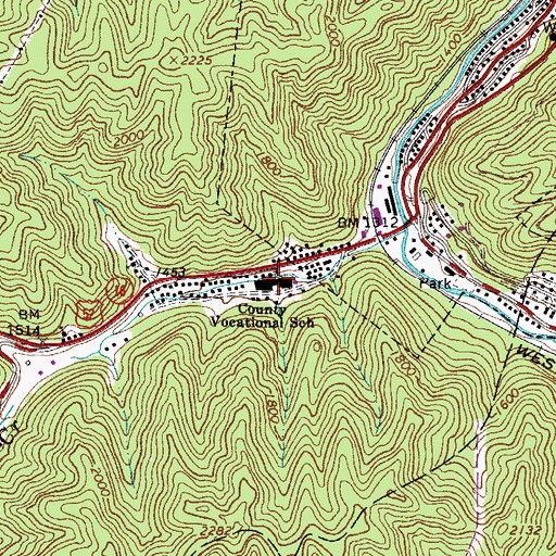 Topographic Map of McDowell County Vocational School, WV