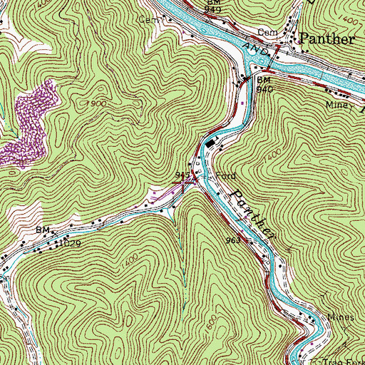 Topographic Map of Panther Post Office, WV