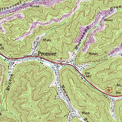Topographic Map of Premier Post Office, WV