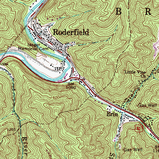 Topographic Map of Roderfield Post Office, WV