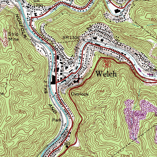 Topographic Map of Welch Middle School (historical), WV