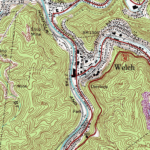 Topographic Map of Welch Post Office, WV