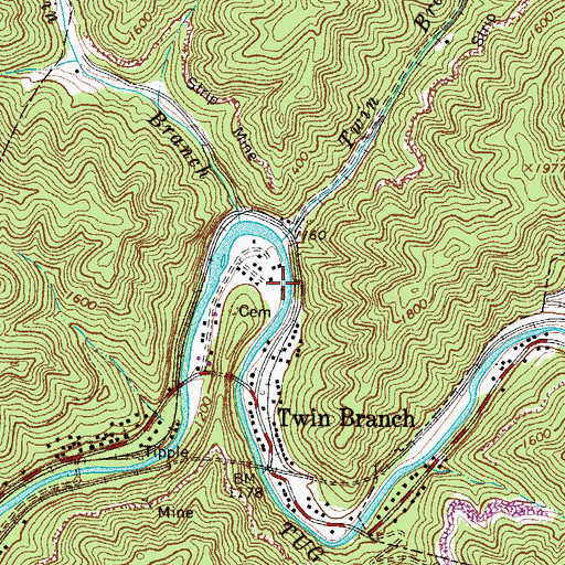 Topographic Map of Twin Branch Post Office, WV