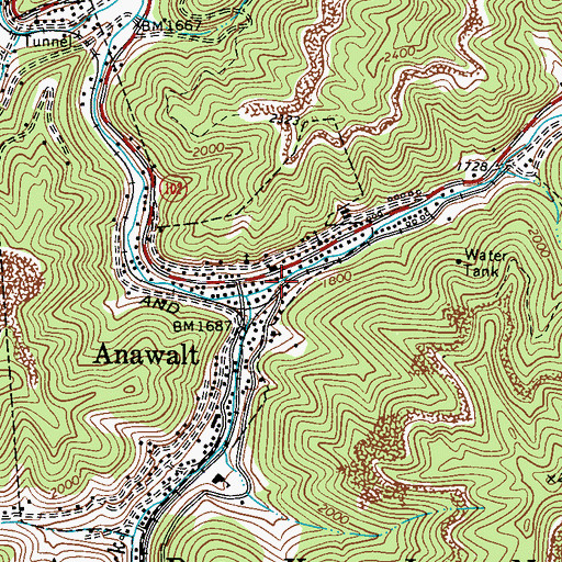 Topographic Map of Anawalt Post Office, WV
