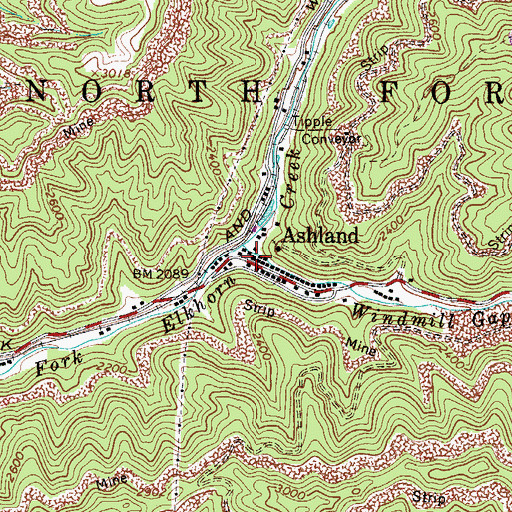 Topographic Map of Ashland Post Office, WV