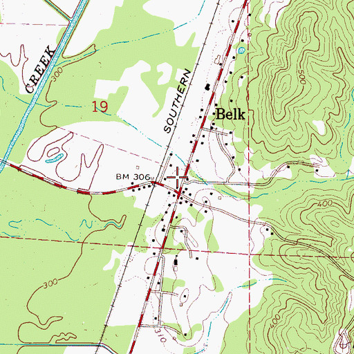 Topographic Map of Belk Post Office, AL
