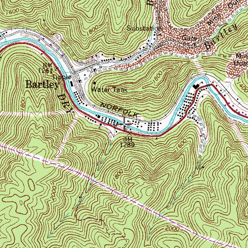 Topographic Map of Bartley Post Office, WV