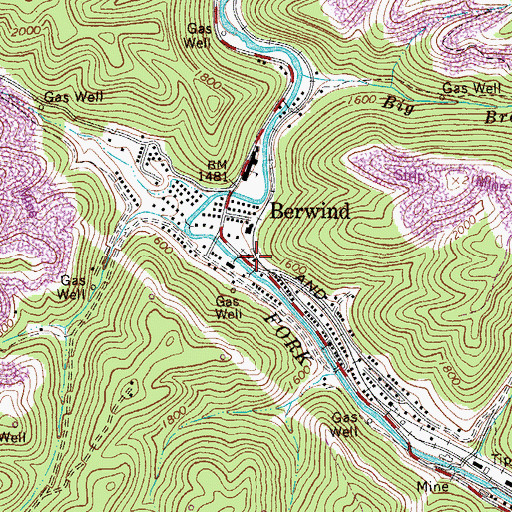 Topographic Map of Berwind Post Office, WV
