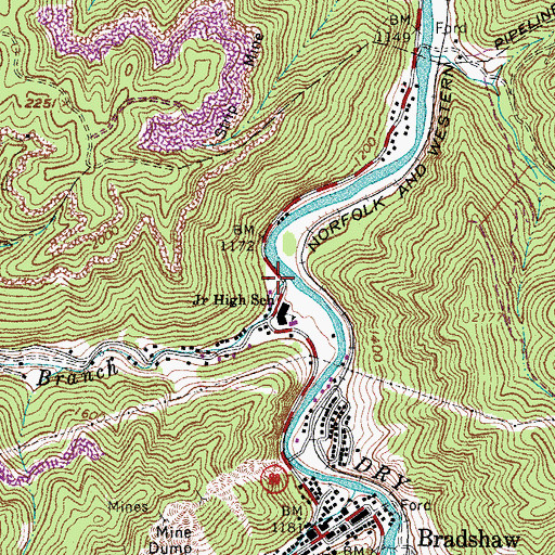 Topographic Map of Bradshaw Elementary School, WV