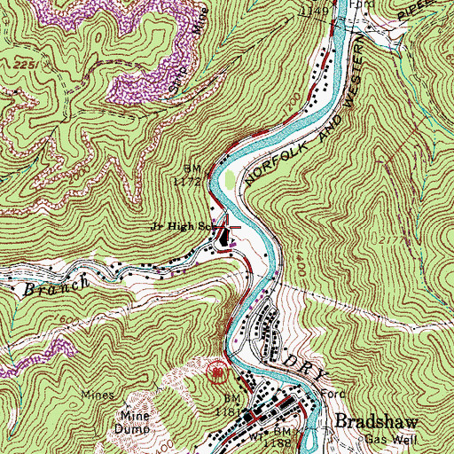 Topographic Map of Bradshaw Junior High School (historical), WV