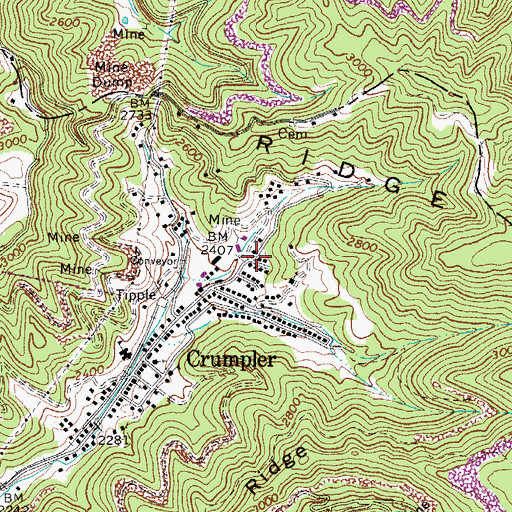 Topographic Map of Crumpler Post Office, WV