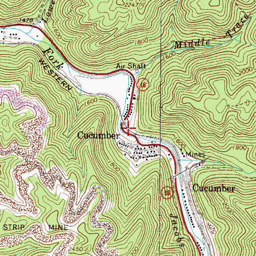 Topographic Map of Cucumber Post Office, WV