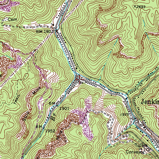 Topographic Map of Jenkinjones Post Office, WV