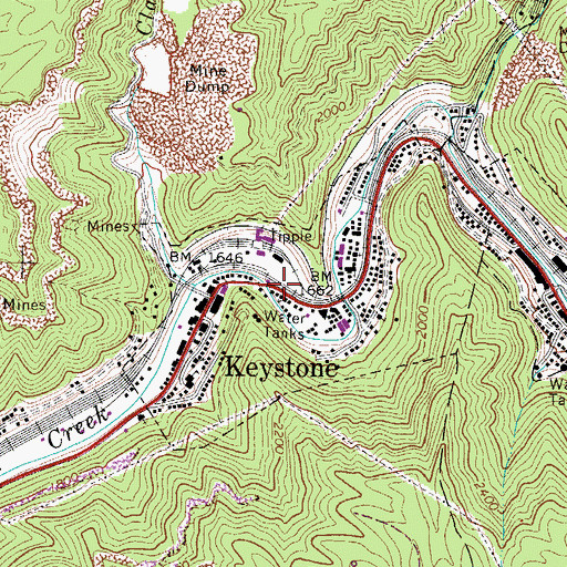 Topographic Map of Keystone Town Hall, WV