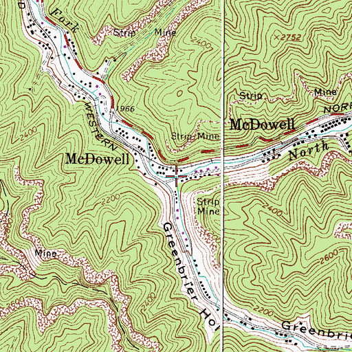 Topographic Map of Leftwich Branch, WV