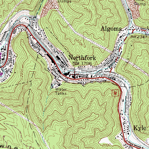 Topographic Map of Northfork District High School (historical), WV