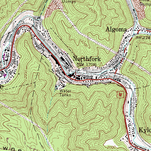 Topographic Map of Northfork Post Office, WV