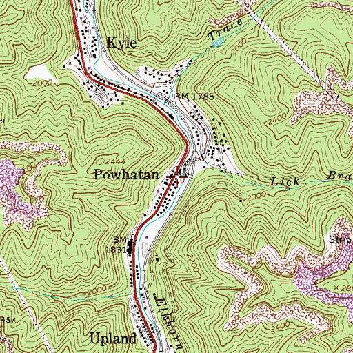 Topographic Map of Powhatan Post Office, WV