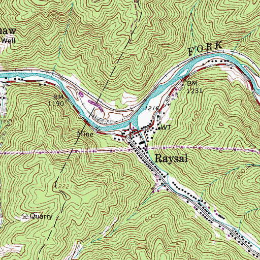 Topographic Map of Raysal Post Office, WV