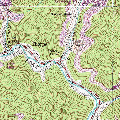 Topographic Map of Thorpe Post Office, WV